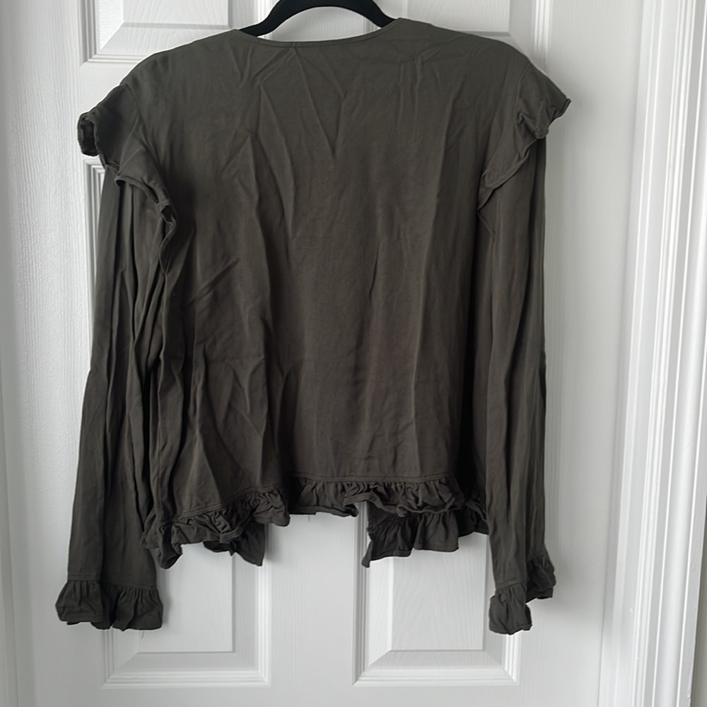Cropped Olive Green Ruffle Jacket - Picture 4 of 4
